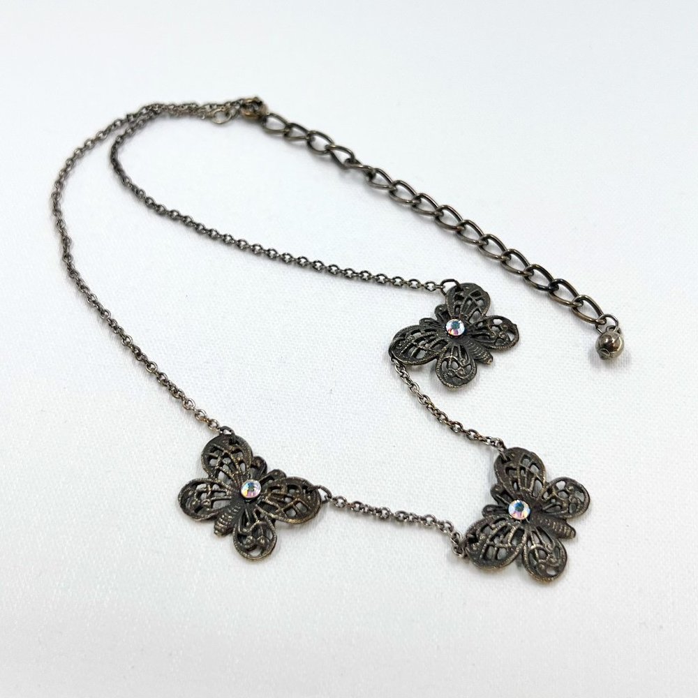 BOHO Style Jeweled Butterflies 13” Antiqued Brass/Gold Choker